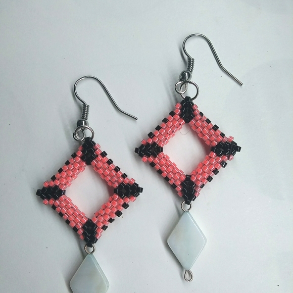 Hand Crafted Jewelry - JRW Handmade Hot Pink Black Beaded Earrings
